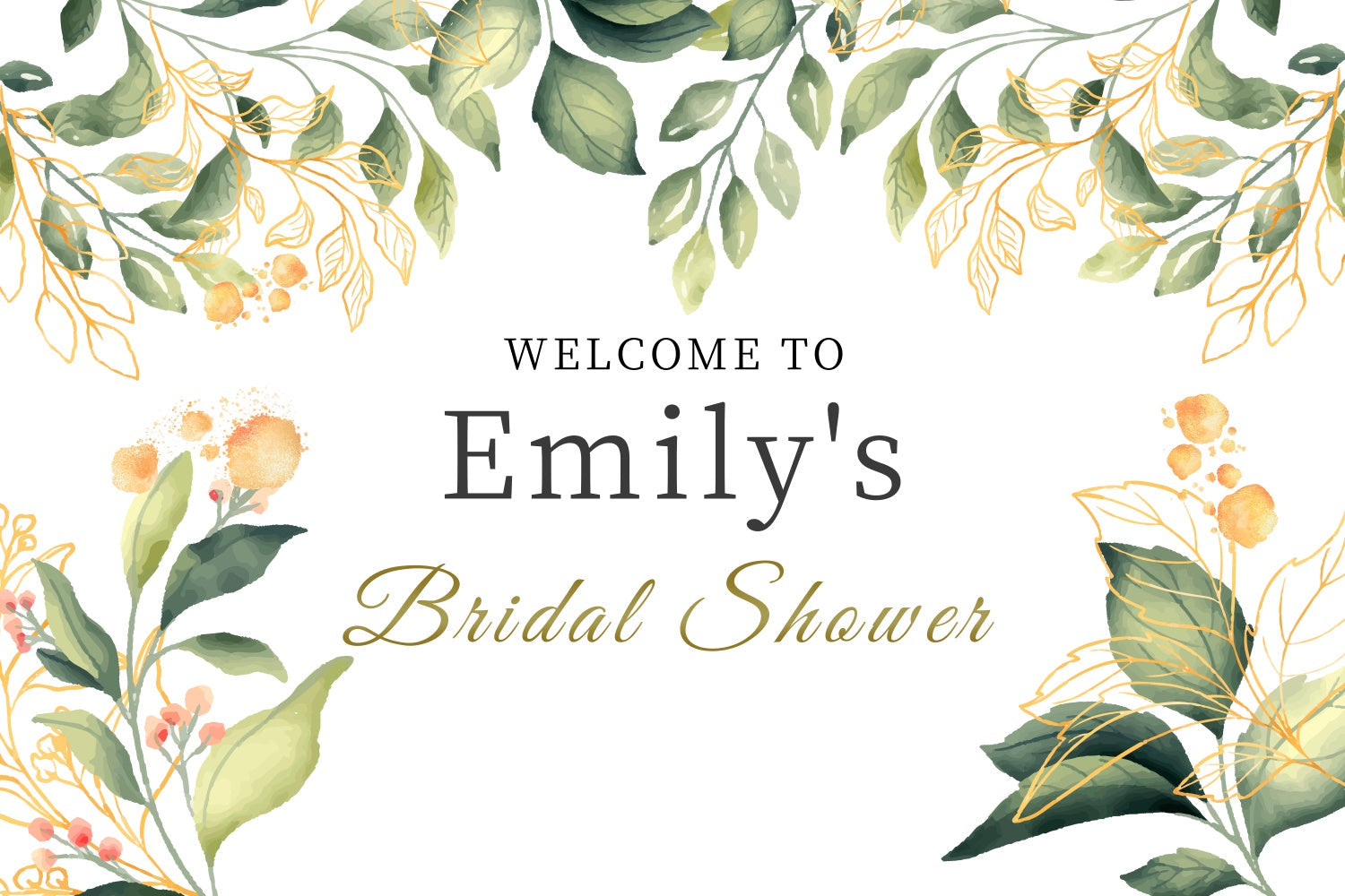 Toile de fond Bridal Shower Personnalisée Feuillage Aquarelle LXX4-116