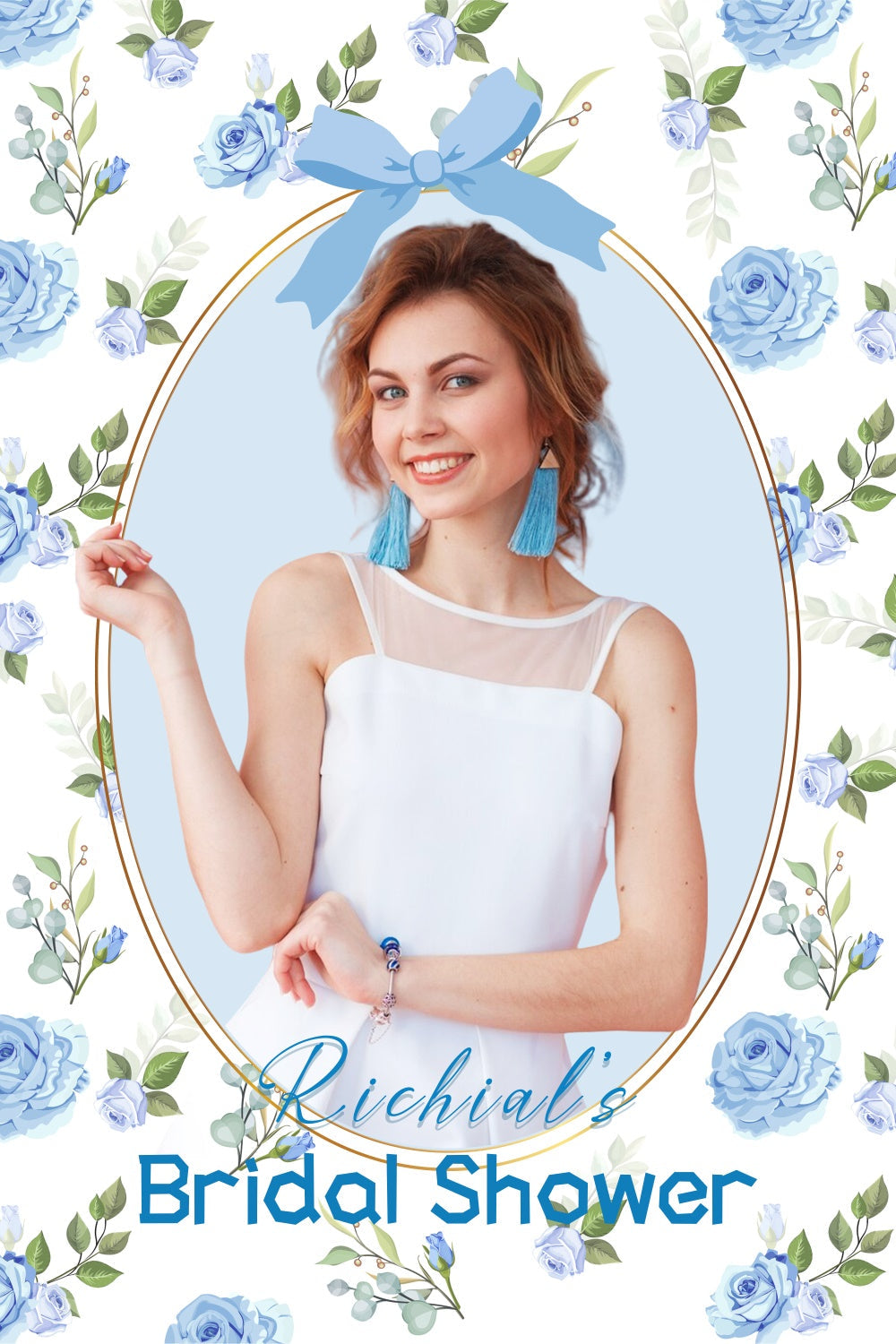 Toile de fond Bridal Shower Personnalisée Rose Bleue Pastel LXX4-127