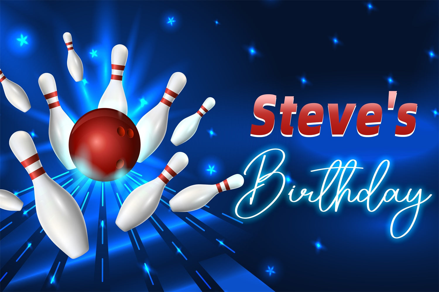 Toile de fond Anniversaire Personnalisé Quilles Bowling Lumineuses LXX4-13