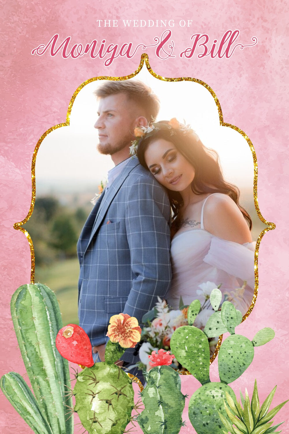 Toile de fond Mariage Personnalisée Jardin Cactus Amour LXX4-132
