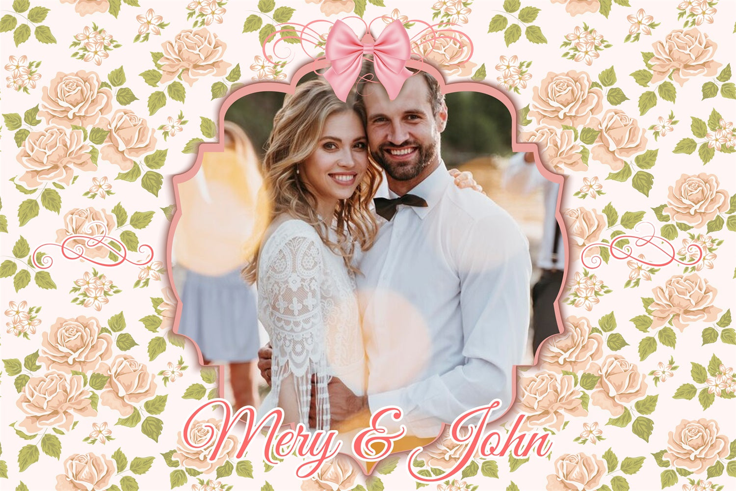 Toile de fond Photo Mariage Personnalisée Rose Crème Vintage LXX4-134