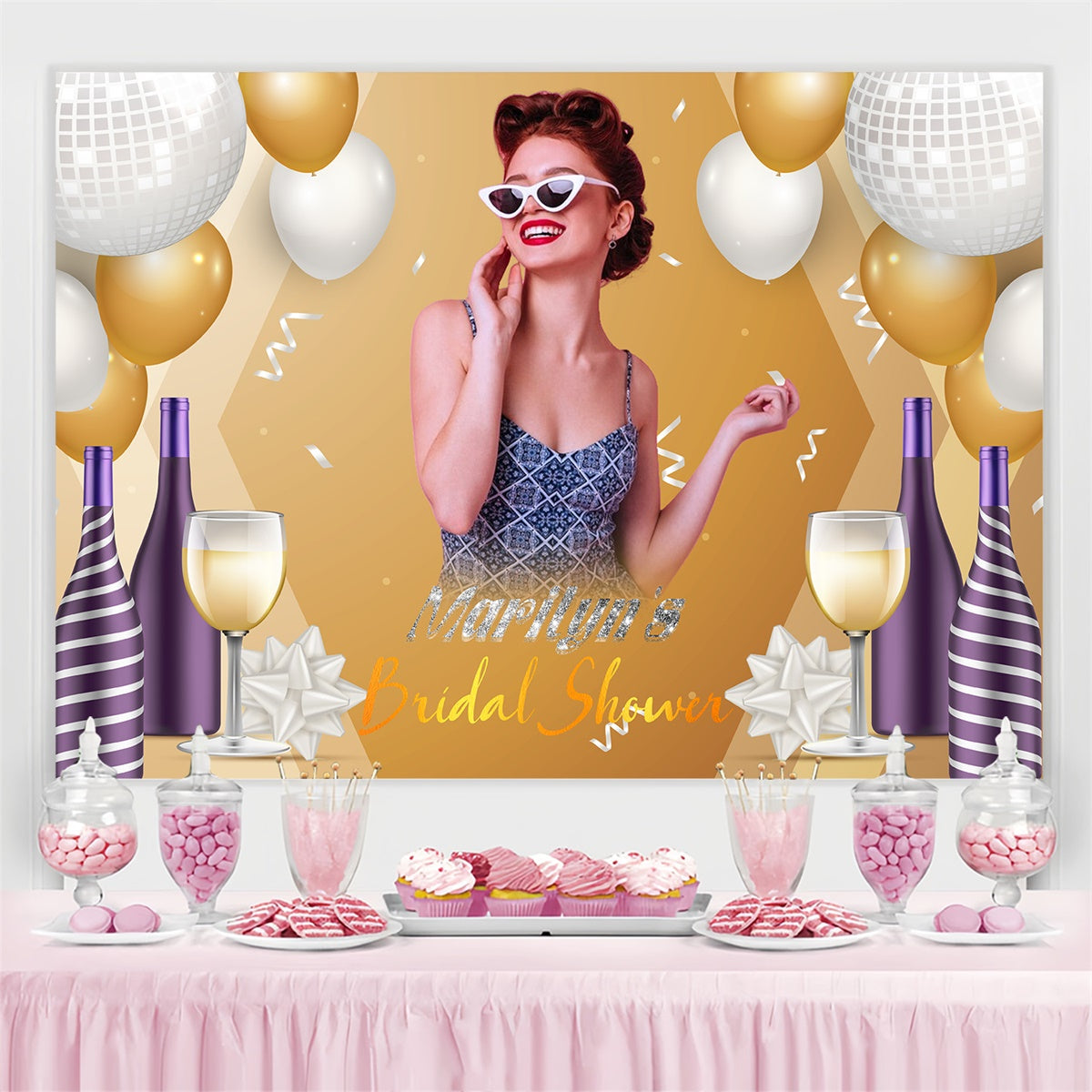 Toile de fond Bridal Shower Personnalisée Ballon Scintillant LXX4-138