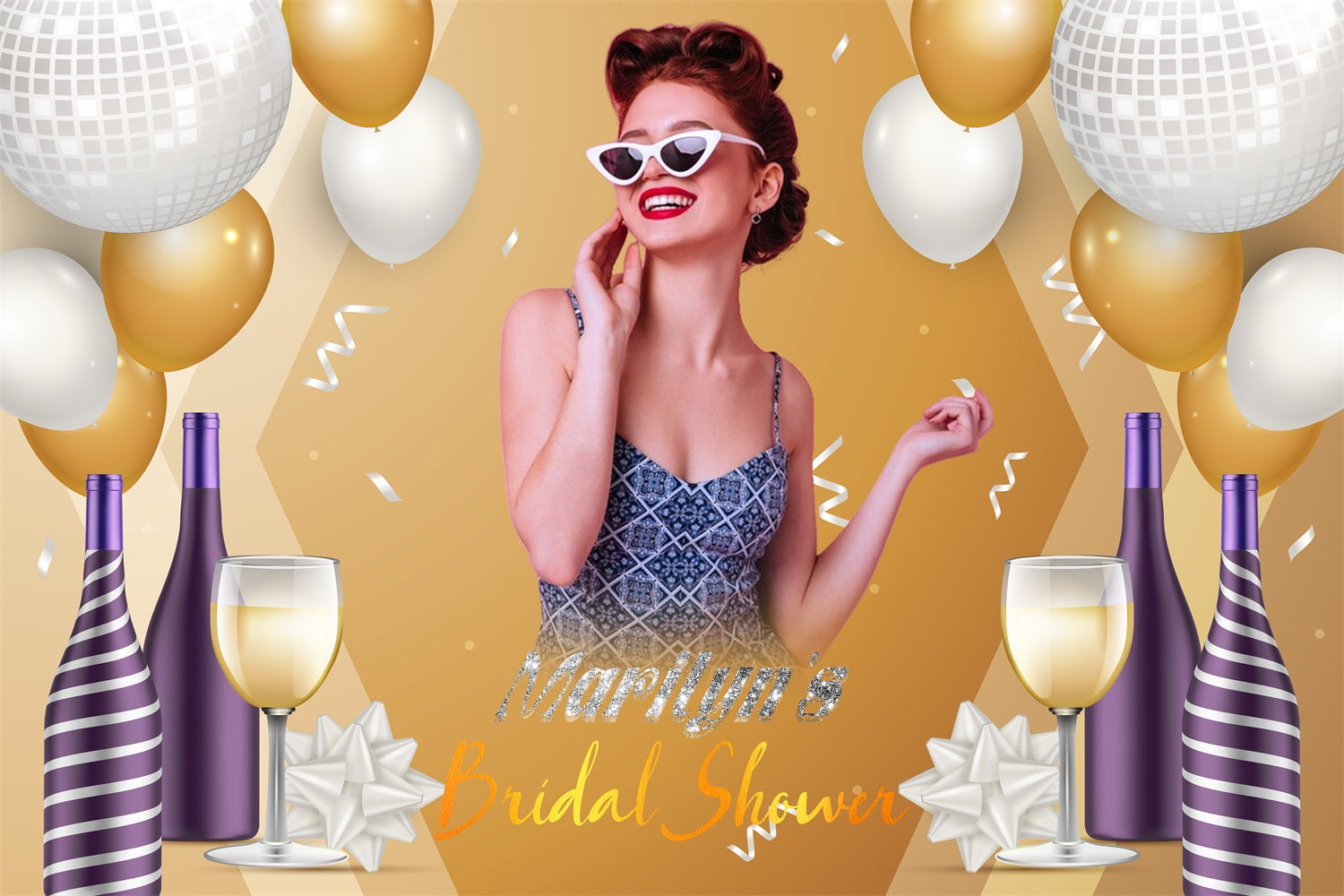 Toile de fond Bridal Shower Personnalisée Ballon Scintillant LXX4-138