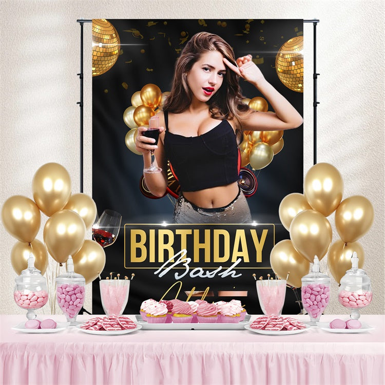 Toile de fond Photo Anniversaire Personnalisable Glamour Champagne et Ballons LXX4-15