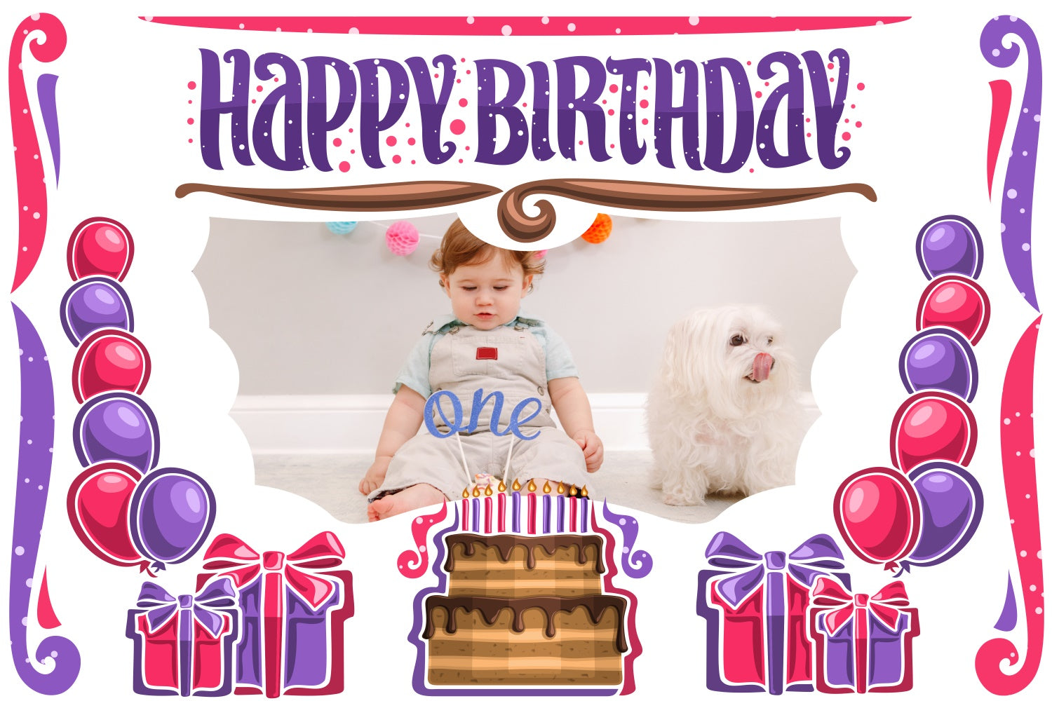 Toile de fond Anniversaire Personnalisé Gâteau et Cadeaux 1er Anniversaire LXX4-18