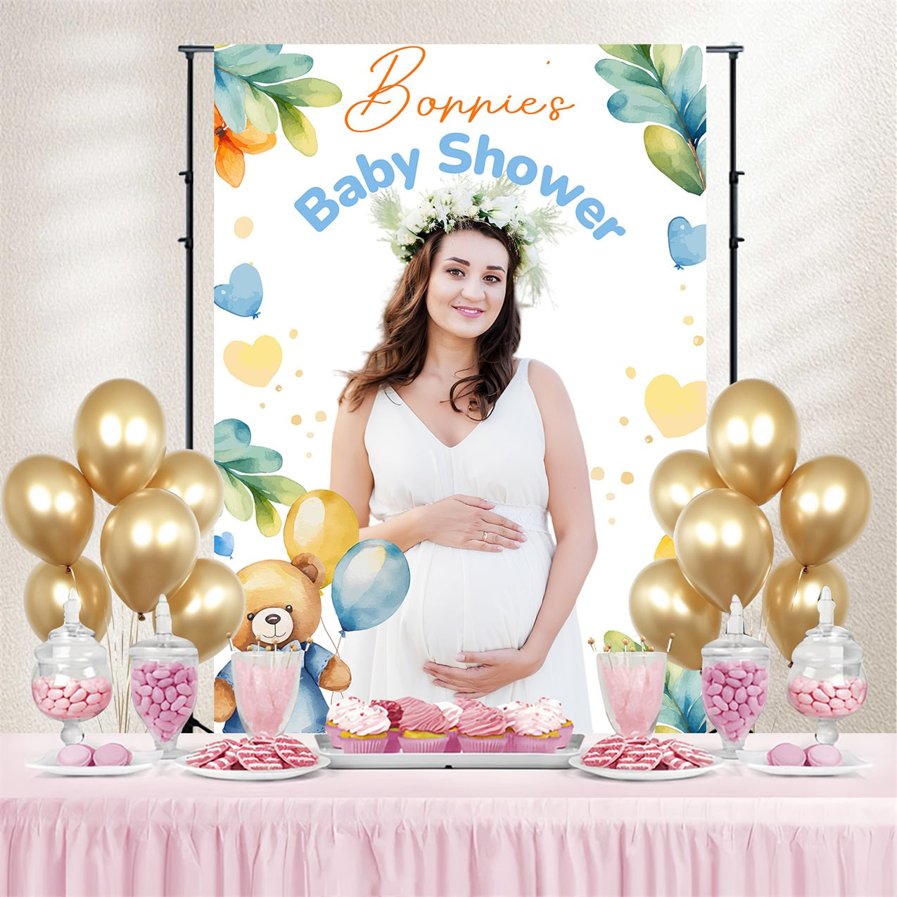 Toile de fond Shower de bébé Ourson Ballons Personnalisée LXX4-184