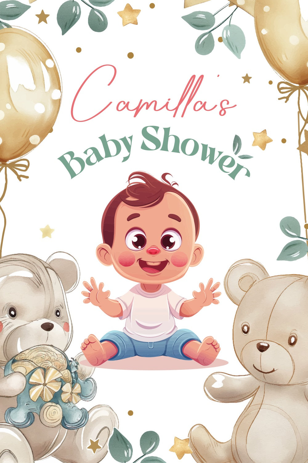 Toile de fond Baby Shower Garçon Ballons Ourson Personnalisée LXX4-188