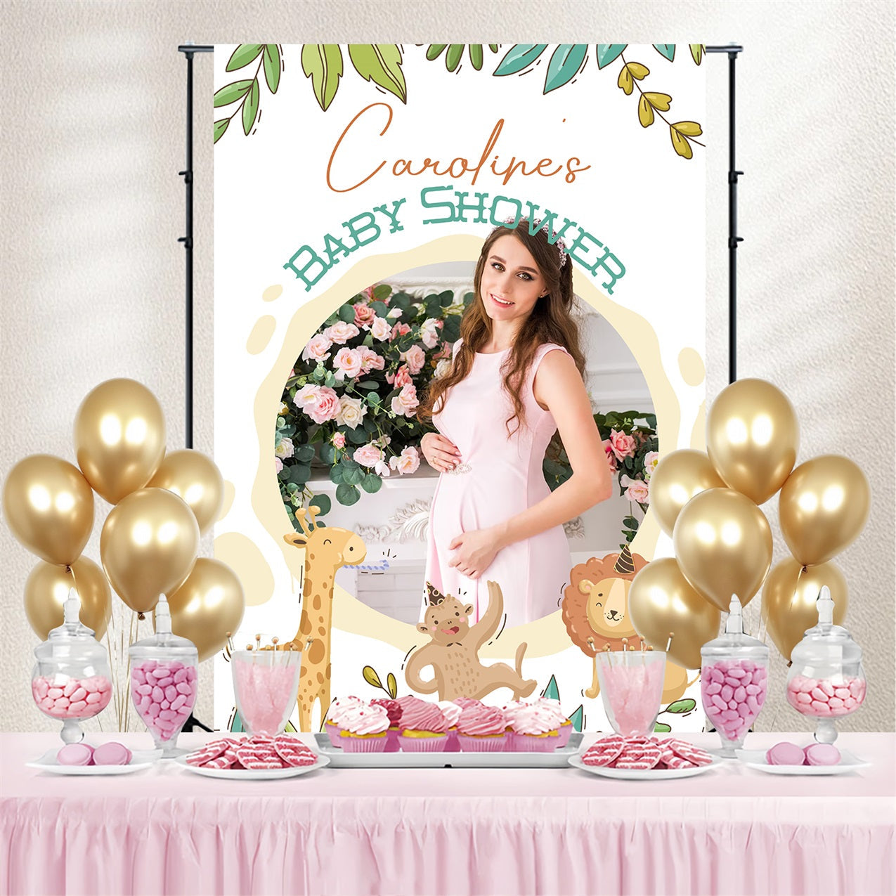 Toile de fond Baby Shower Baby Shower Safari Animaux de la Jungle Personnalisée LXX4-192