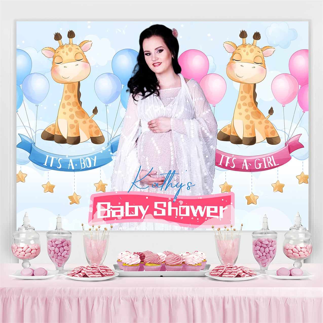 Toile de fond Baby Shower Safari Baby Shower Girafe Révélation de Genre Personnalisée LXX4-193
