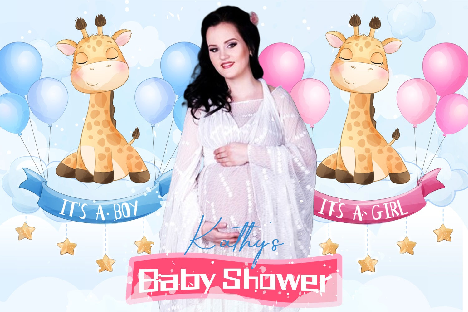 Toile de fond Baby Shower Safari Baby Shower Girafe Révélation de Genre Personnalisée LXX4-193