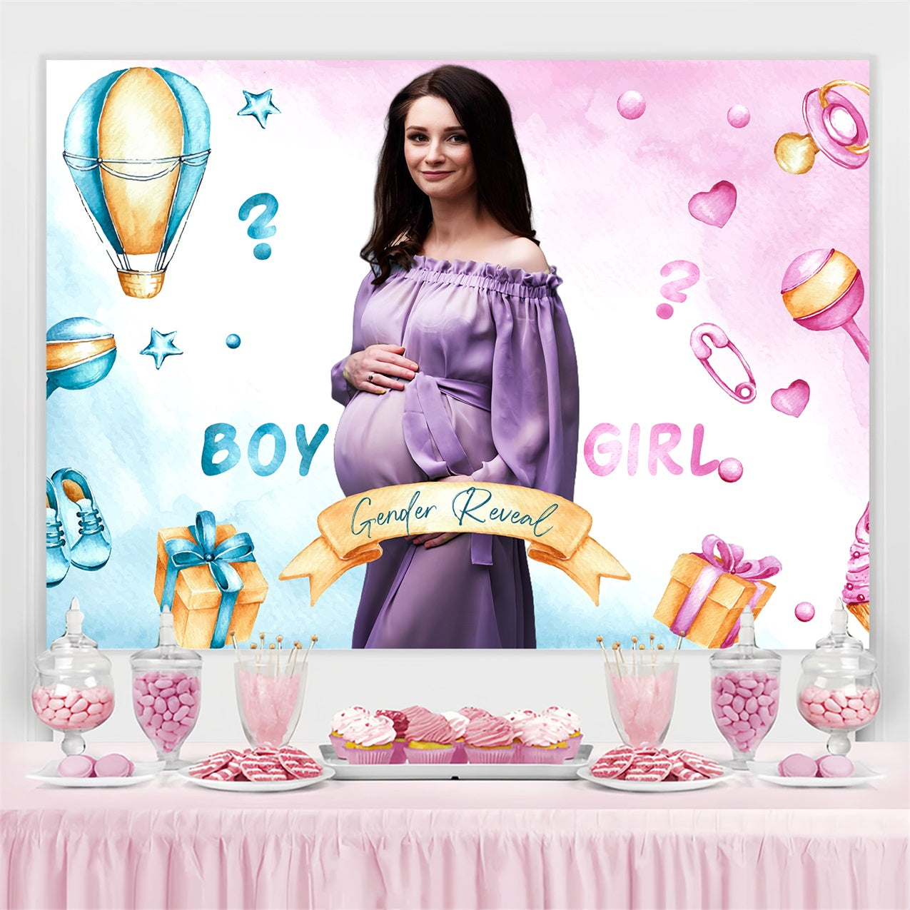 Toile de fond Shower de bébé Garçon ou Fille Ballons Personnalisée LXX4-194