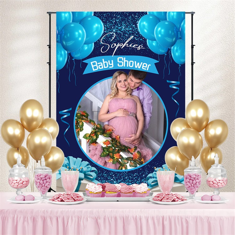 Toile de fond Baby Shower Ballons Cadeaux Bleus Personnalisée LXX4-196