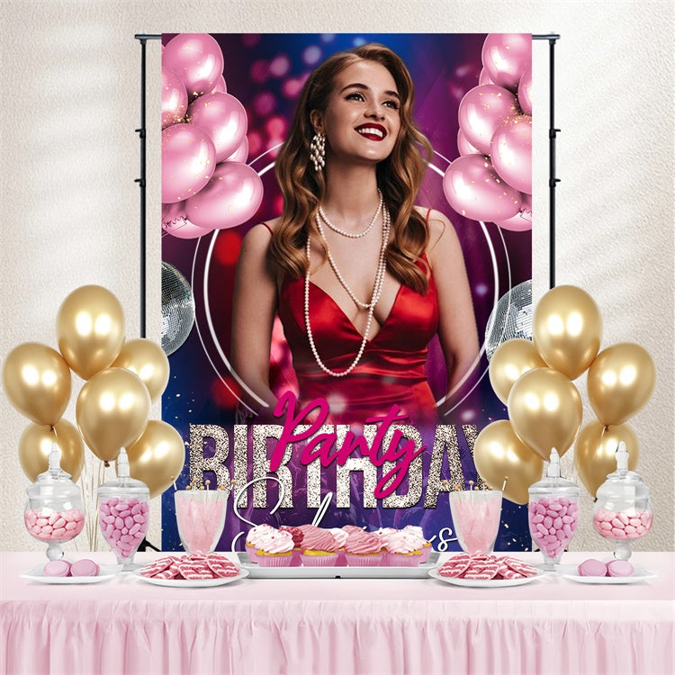 Toile de fond Deco Anniversaire Personnalisé Ballons Roses Glamour LXX4-2