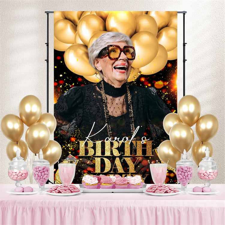 Toile de fond Deco Anniversaire Personnalisé Ballons Dorés Scintillants LXX4-22