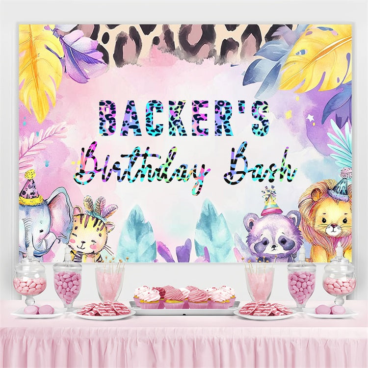 Toile de fond Personnalisable Anniversaire Fête Animaux Pastel Dessin Animé LXX4-24
