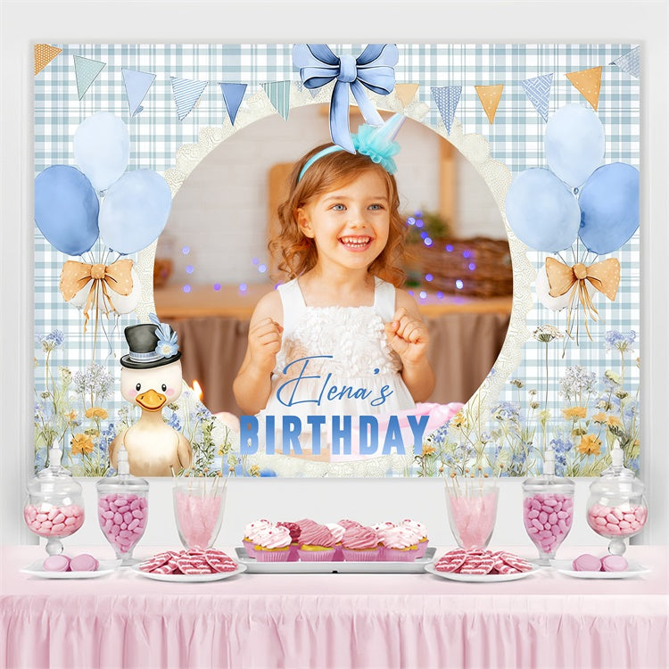 Toile de fond Photo Anniversaire Personnalisable Fleur Bleue et Ballons Sucrés LXX4-25
