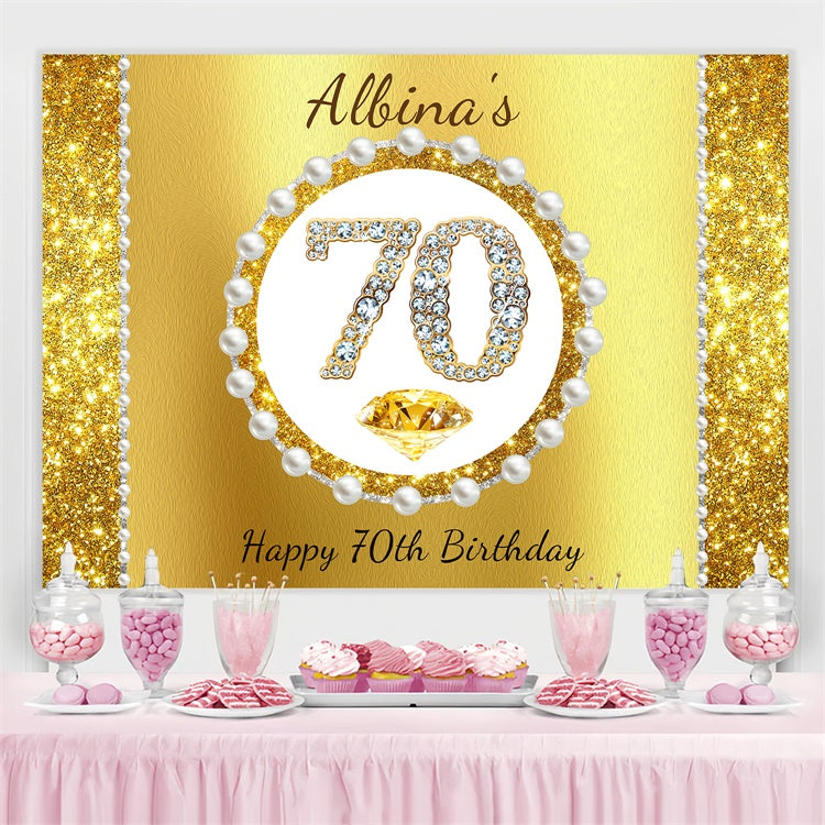 Toile de fond Anniversaire Personnalisable Perle de Luxe Dorée 70e LXX4-26