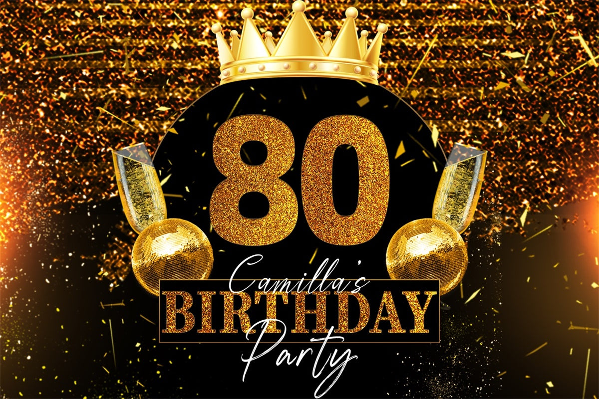 Toile de fond Deco Anniversaire Personnalisé Couronne Brillante Étincelle 80e LXX4-27