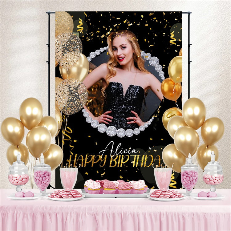 Toile de fond Anniversaire Personnalisable Nuit Glamour Étincelles Dorées LXX4-31