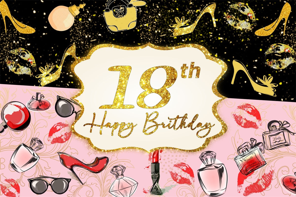 Toile de fond Deco Anniversaire Personnalisé Thème Maquillage Étincelles Or 18e LXX4-32