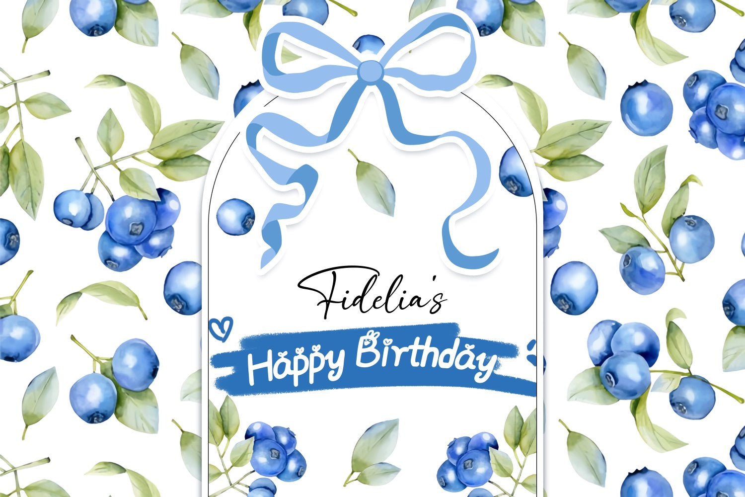 Toile de fond Anniversaire Personnalisé Feuilles Myrtille Aquarelle LXX4-33