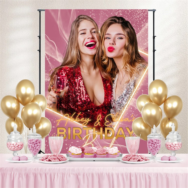 Toile de fond Photo Anniversaire Personnalisable Confettis Roses Lumineux LXX4-5