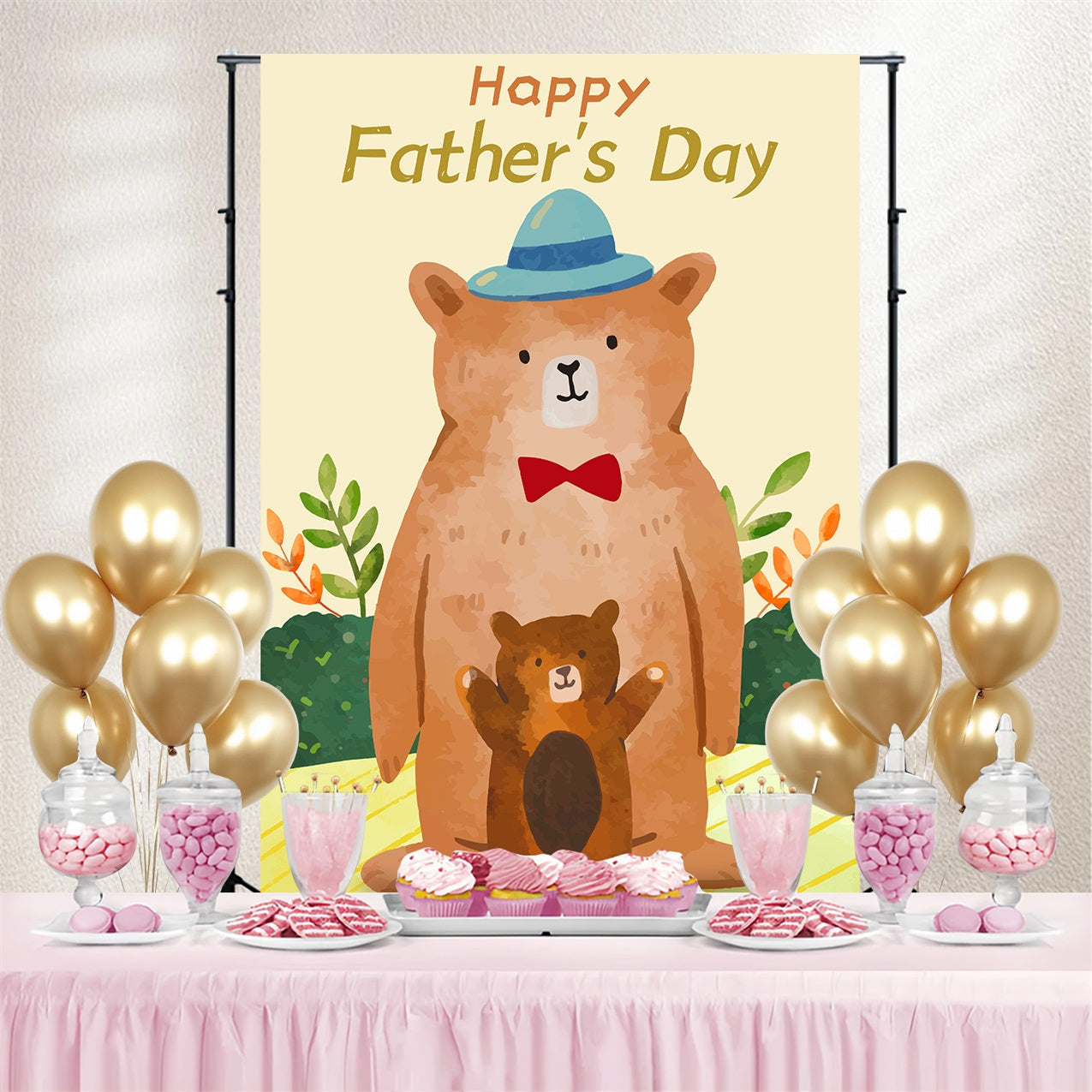 Toile de fond Fête des Pères Adorables Ours Bruns Personnalisée LXX4-59