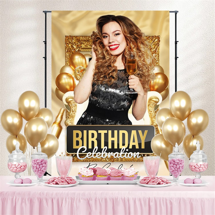 Toile de fond Anniversaire Personnalisable Ballons Champagne Élégants LXX4-6