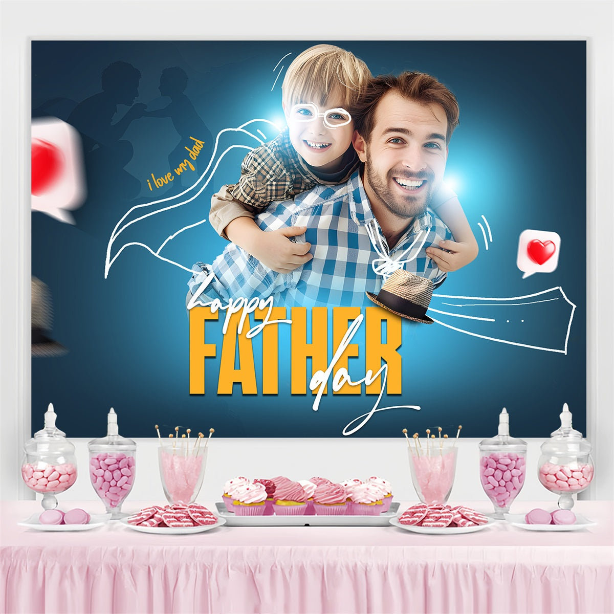 Toile de fond Fête des Pères Cœurs Rouges Chapeau Personnalisée LXX4-65