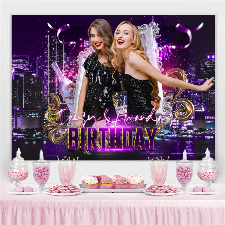 Toile de fond Deco Anniversaire Personnalisé Ville Lumières Glamour Violet LXX4-7