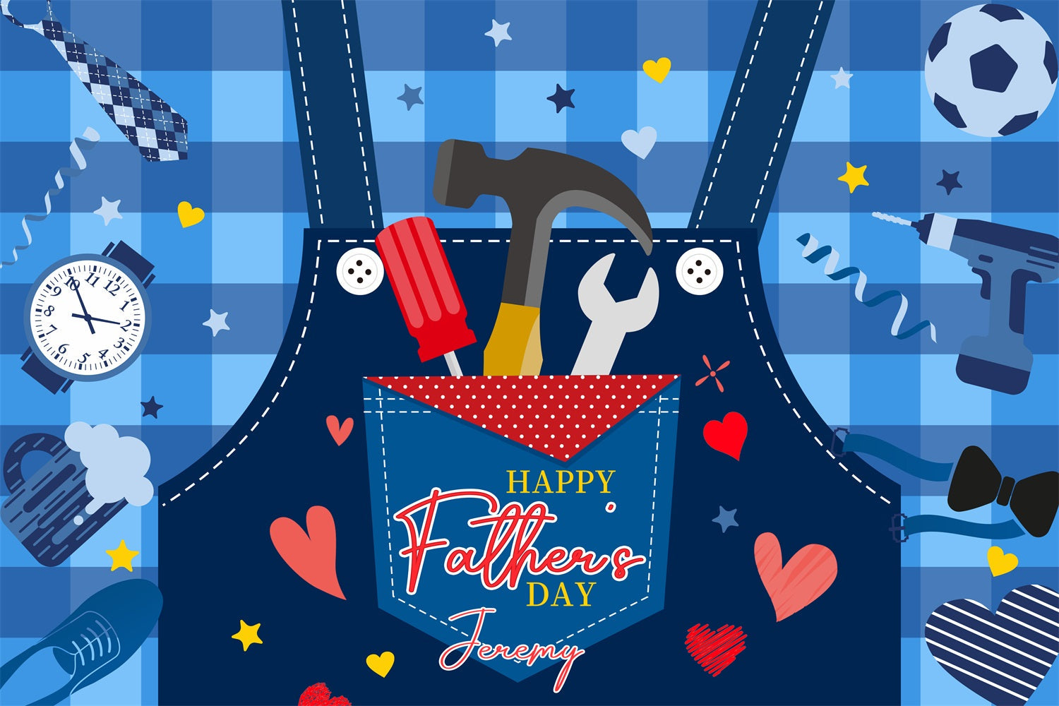 Toile de fond Fête des Pères Outils Dessin Animé Cœurs Personnalisée LXX4-87