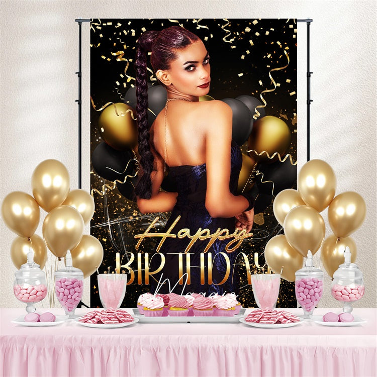 Toile de fond Personnalisable Anniversaire Confettis Chic et Ballons LXX4-9