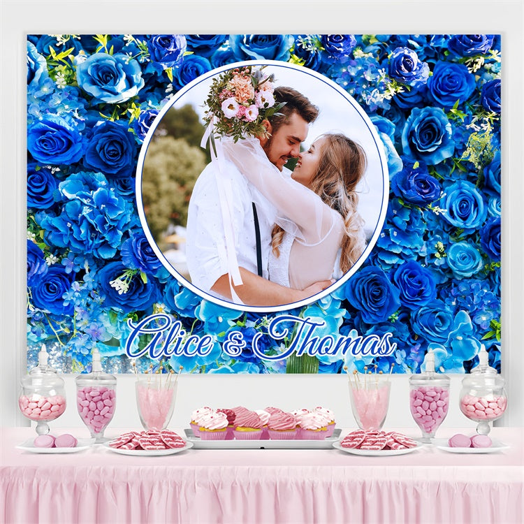 Toile de fond Mariage Personnalisée Cadre Floral Bleu LXX4-92