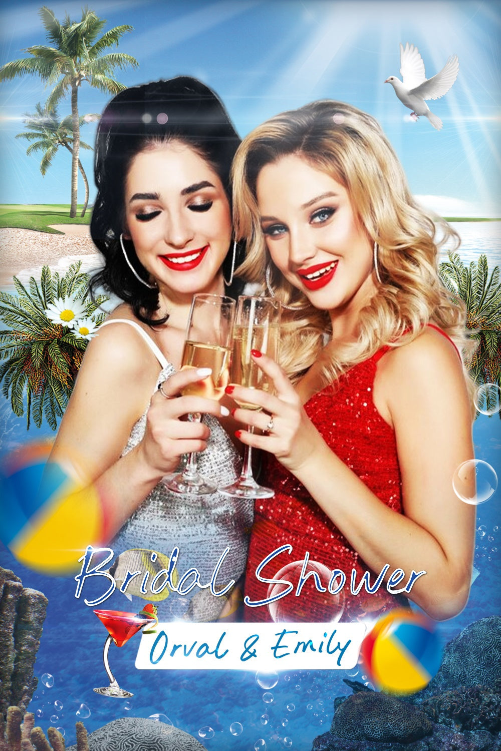 Toile de fond Bridal Shower Idées Personnalisée Plage Tropicale LXX4-94