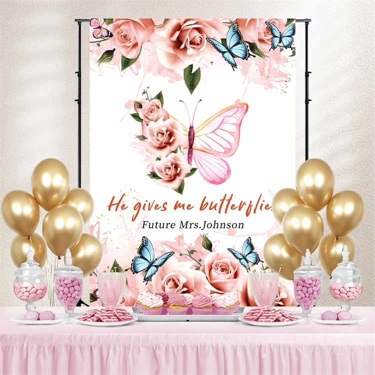 Toile de fond Mariage Personnalisée Papillons Rêve Rose LXX4-99