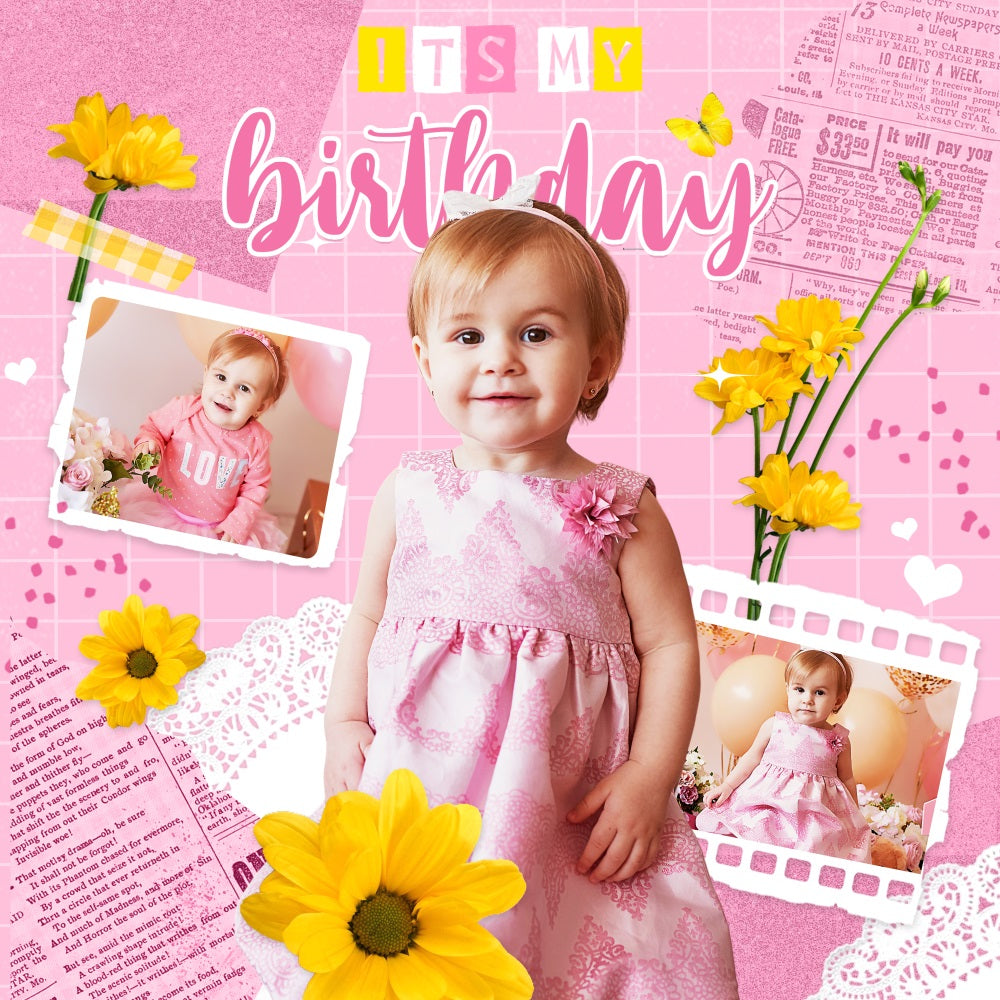 Toile de fond Photo Anniversaire Personnalisable Scrapbook Rose Fleur LXX5-104