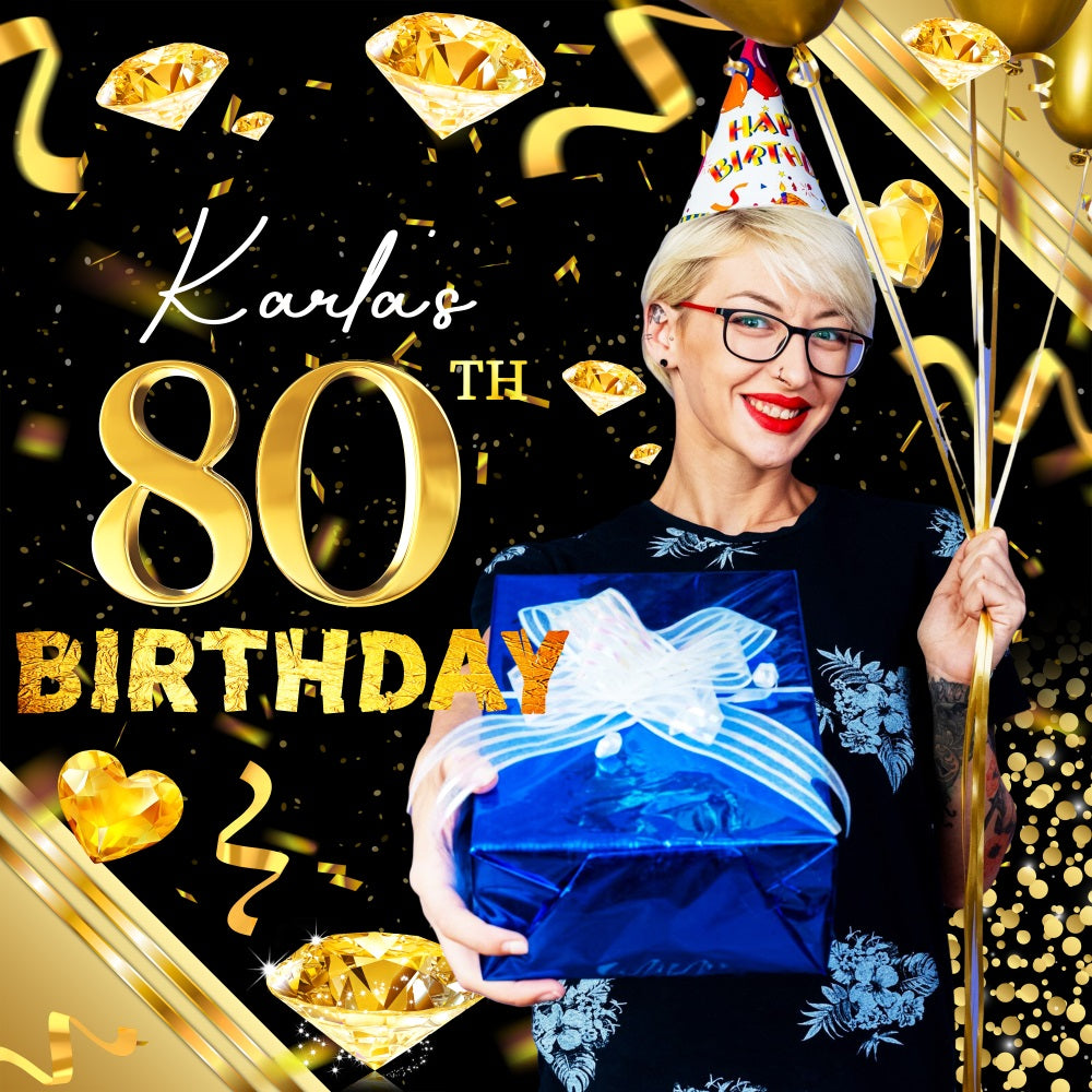 Toile de fond Deco Anniversaire Personnalisé Thème Diamant 80e LXX5-111
