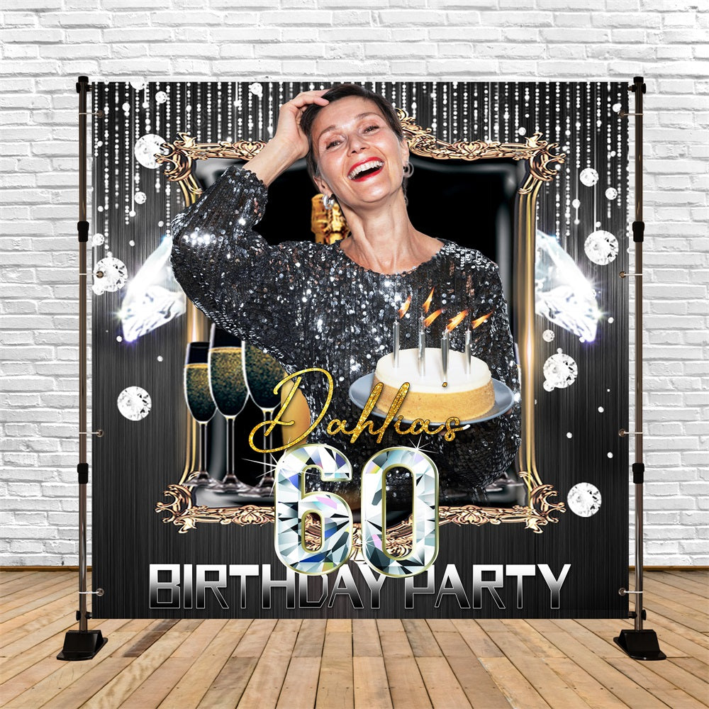 Toile de fond Photo Anniversaire Personnalisable Cadre Diamant 60e LXX5-112