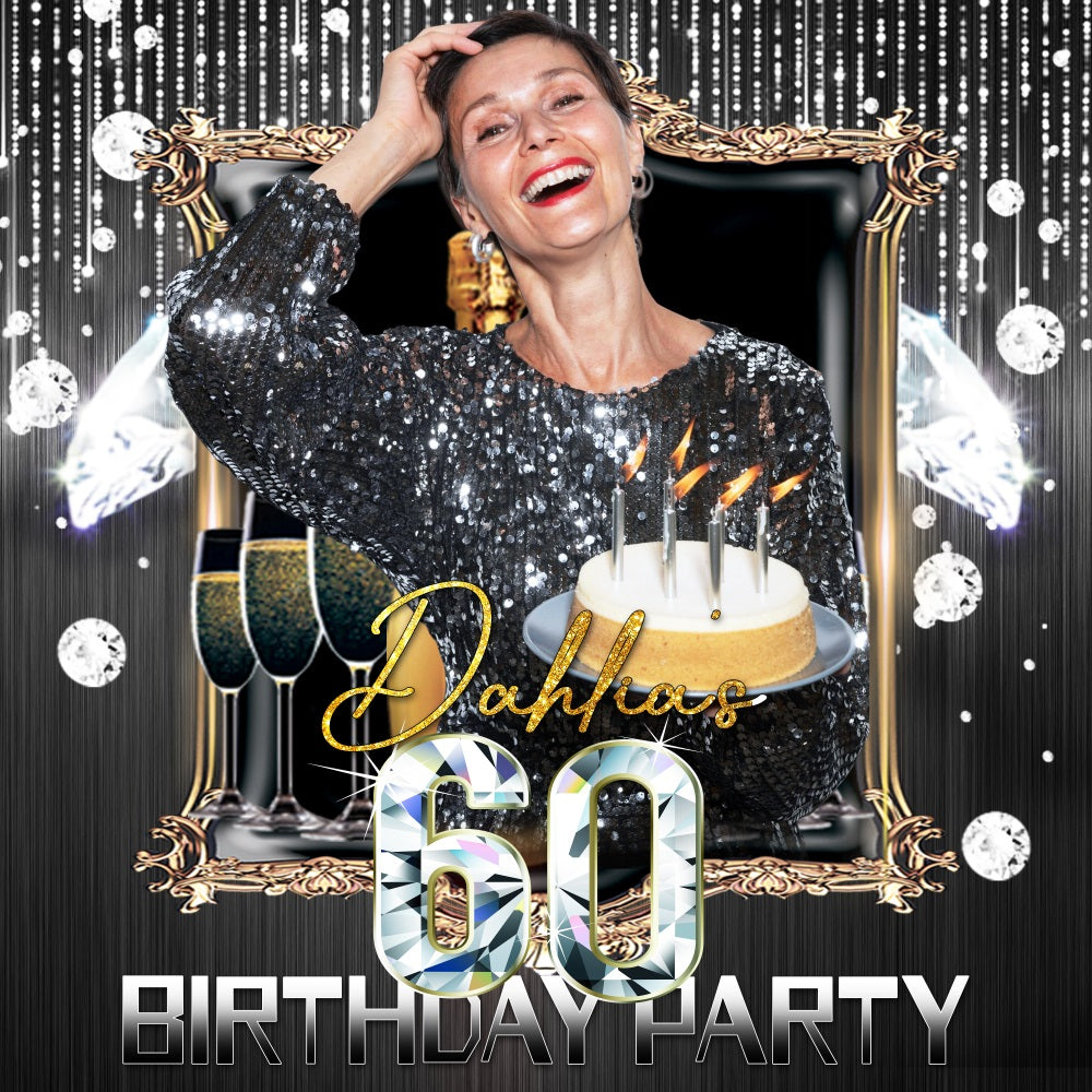 Toile de fond Photo Anniversaire Personnalisable Cadre Diamant 60e LXX5-112