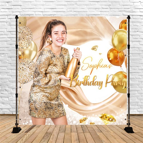 Toile de fond Anniversaire Personnalisable Ballon Diamant Or LXX5-123