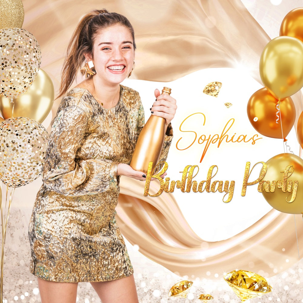 Toile de fond Anniversaire Personnalisable Ballon Diamant Or LXX5-123