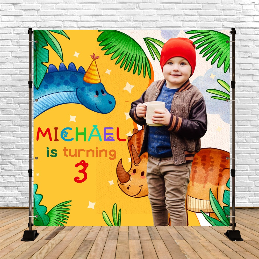 Toile de fond Personnalisable Anniversaire Jungle Dino 3e LXX5-125