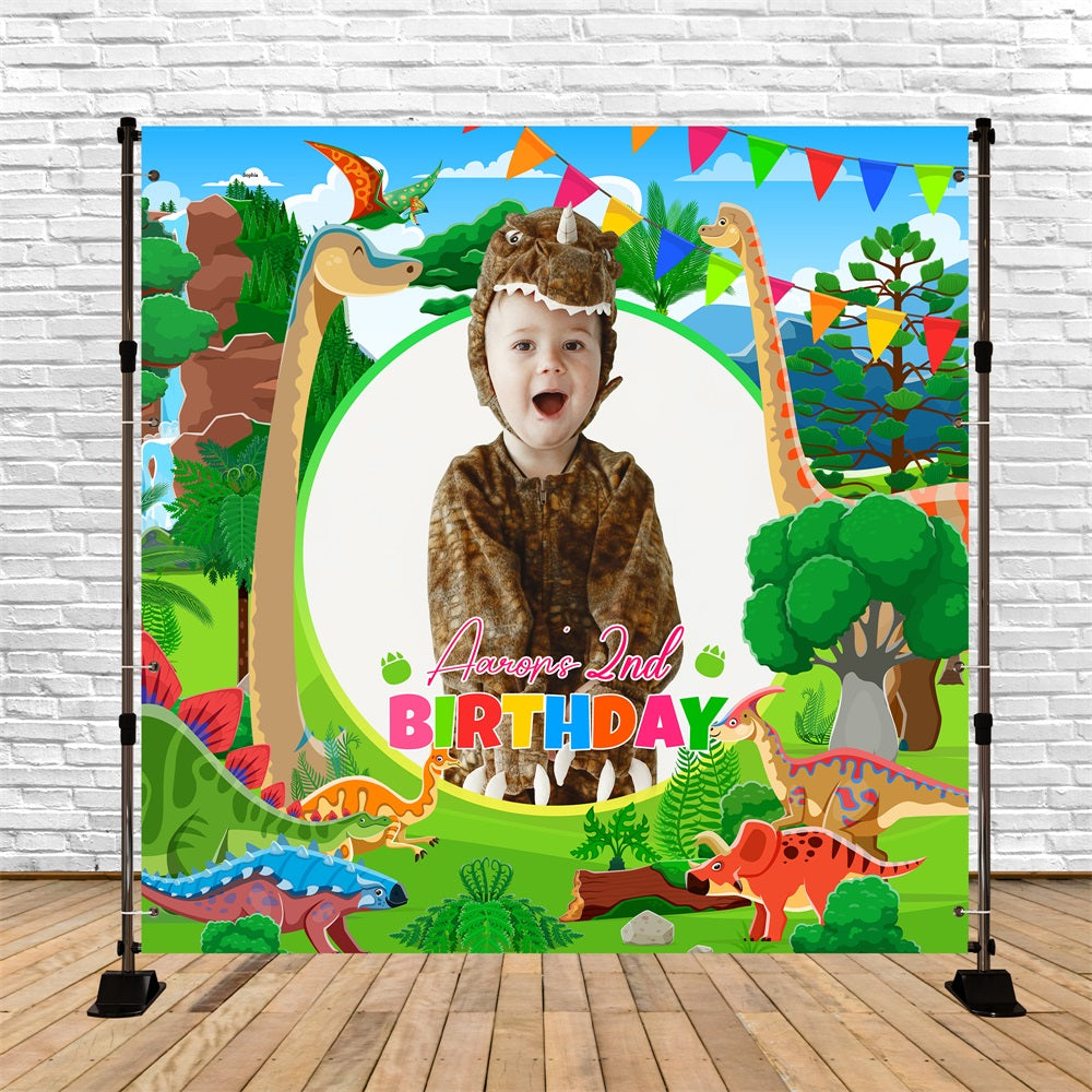 Toile de fond Anniversaire Personnalisé Dino Jungle 2e LXX5-126