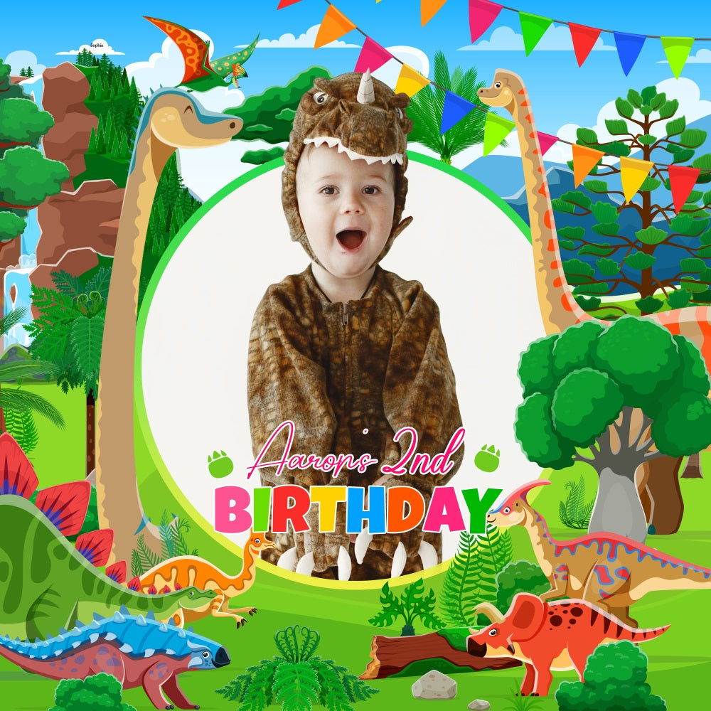 Toile de fond Anniversaire Personnalisé Dino Jungle 2e LXX5-126