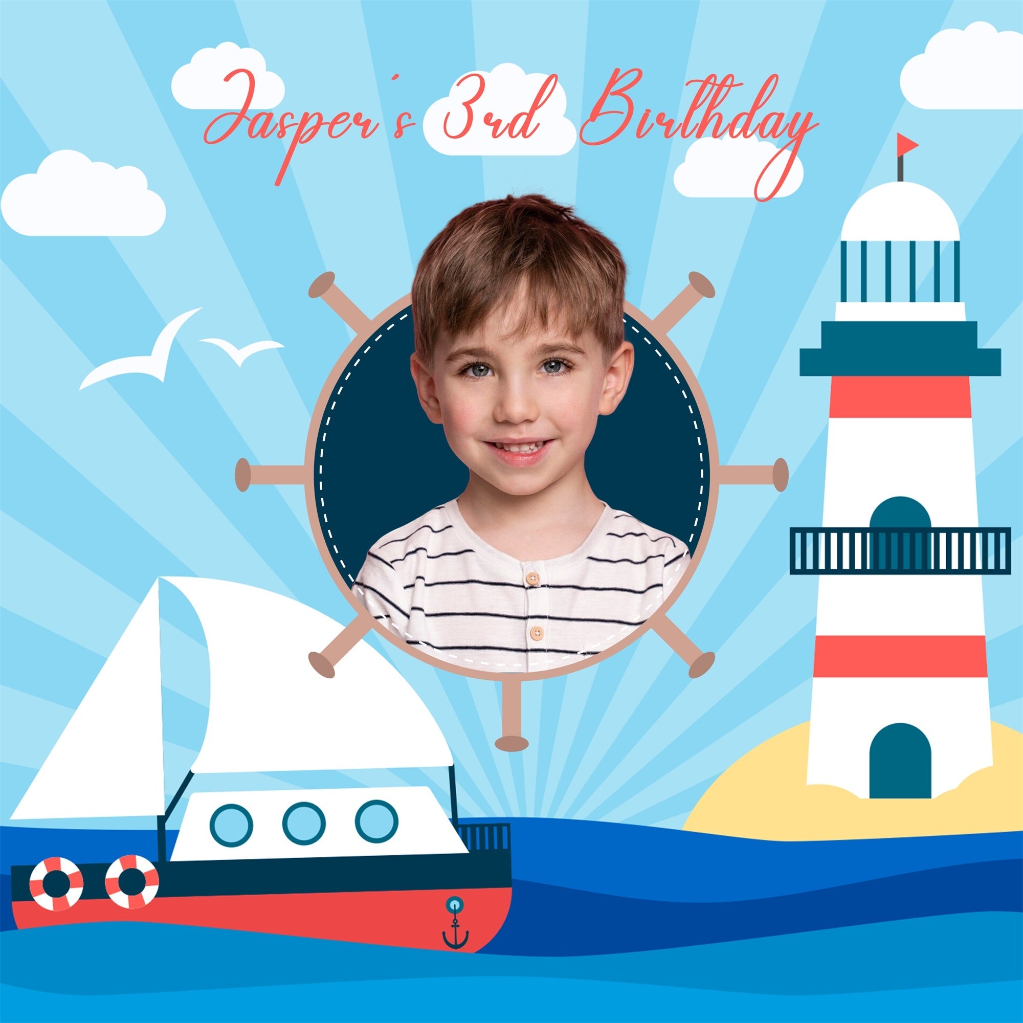 Toile de fond Photo Anniversaire Personnalisable Aventure Nautique 3e LXX5-128