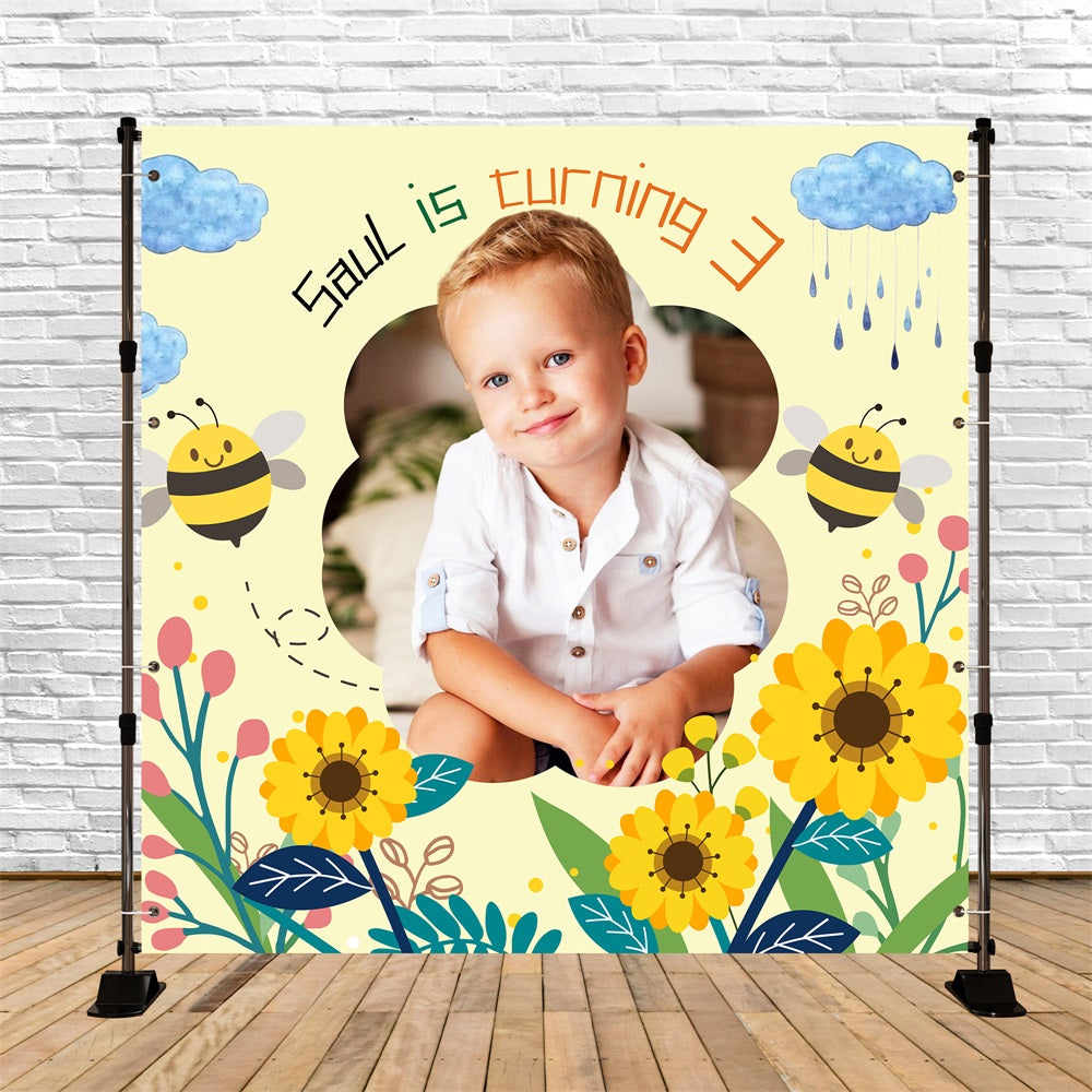 Toile de fond Anniversaire Personnalisé Fête Abeilles Fleurs 3e LXX5-130