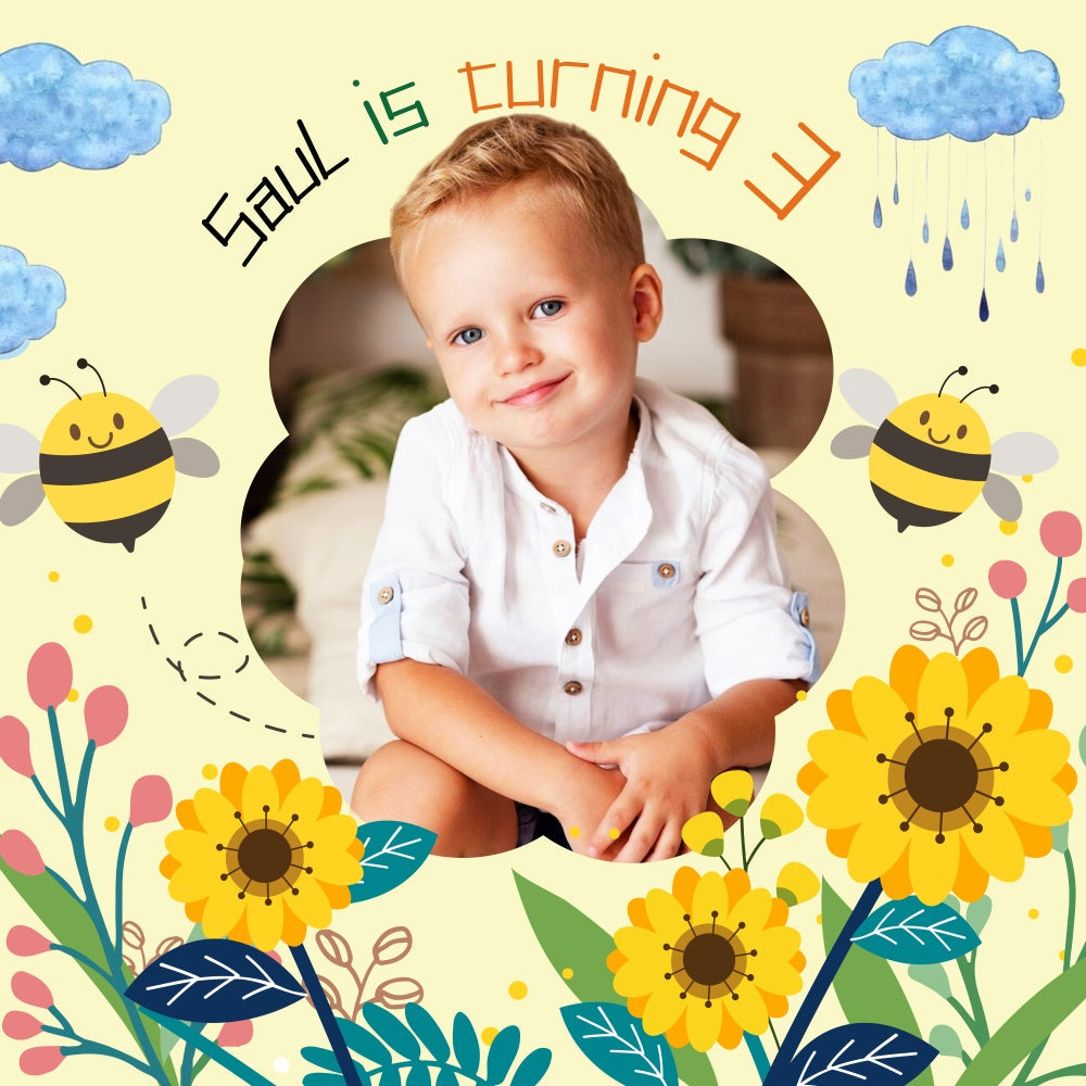 Toile de fond Anniversaire Personnalisé Fête Abeilles Fleurs 3e LXX5-130