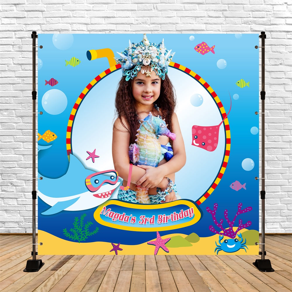 Toile de fond Personnalisable Anniversaire Requin Bébé Sirène 3e LXX5-133