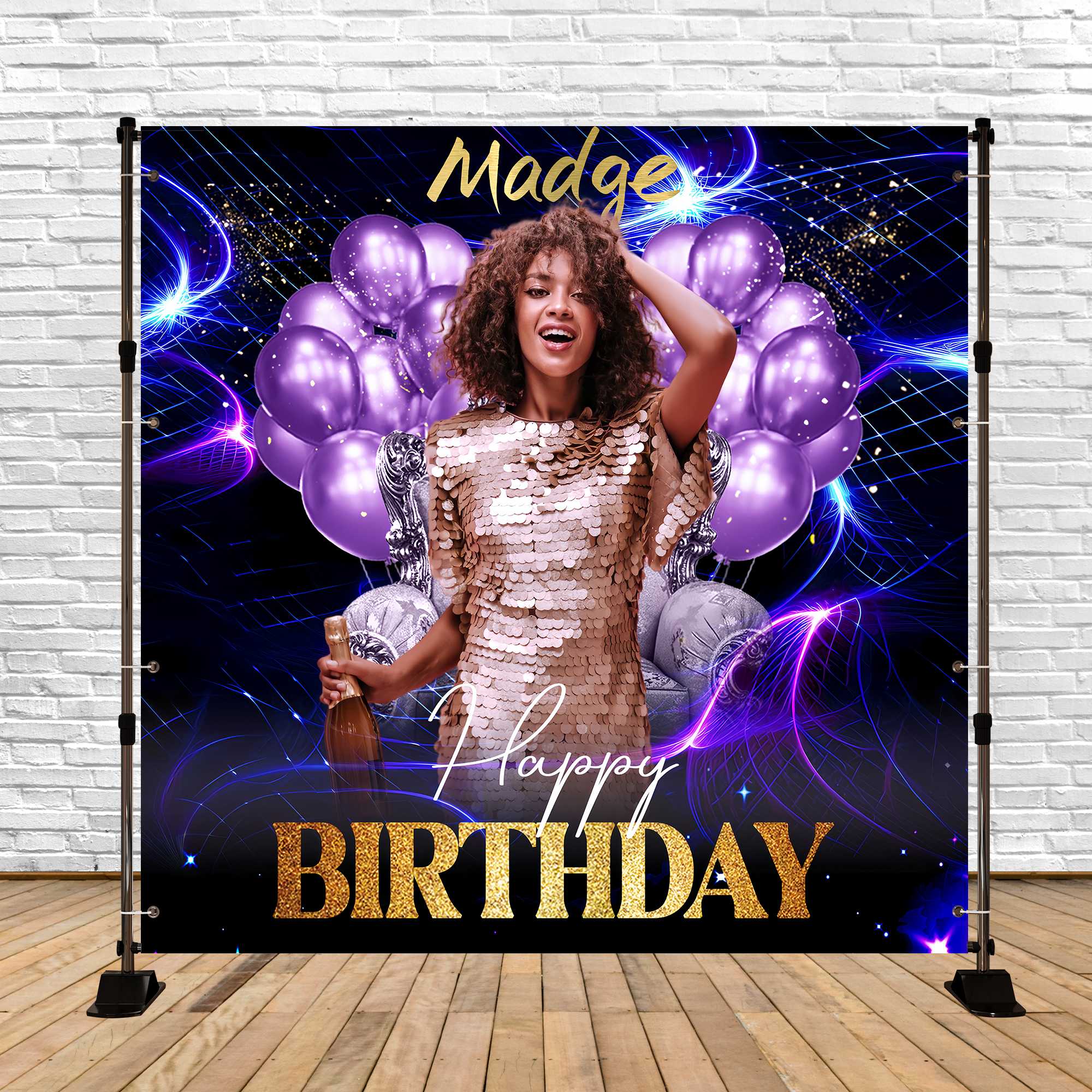 Toile de fond Photo Anniversaire Personnalisable Ballon Violet Pulsation LXX5-145