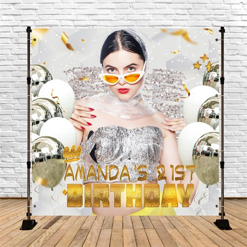 Toile de fond Anniversaire Personnalisé Ballons Étincelants 21e LXX5-150